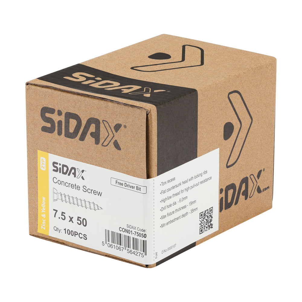 SiDax - Concrete Screws - TorxDrive TX30 - Countersunk with Locking Ribs - Yellow