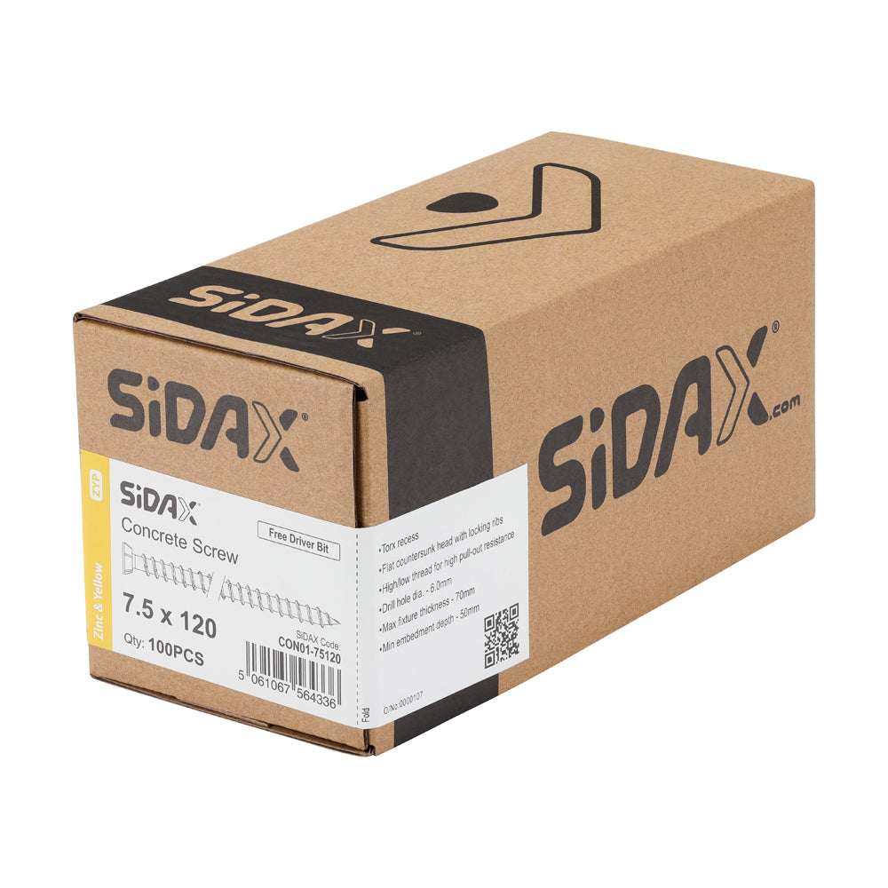 SiDax - Concrete Screws - TorxDrive TX30 - Countersunk with Locking Ribs - Yellow