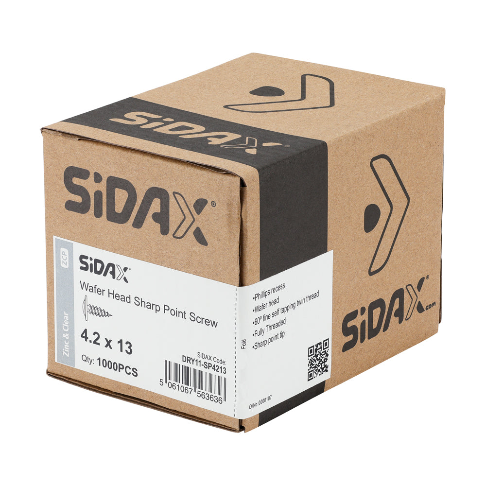 SiDAX - Drywall Screws | Sharp Point | Phillips PH2 | Wafer Head | Zinc and Clear