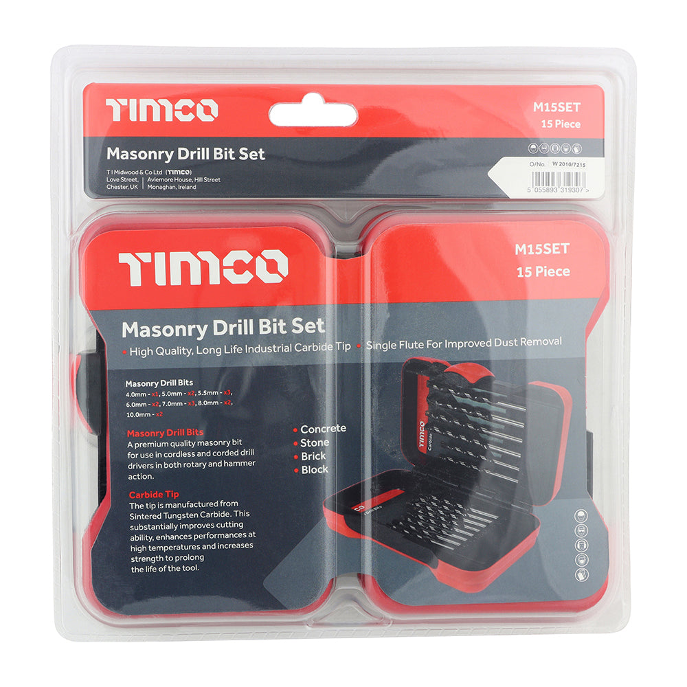Masonry Drill Bit Set - 15 pcs