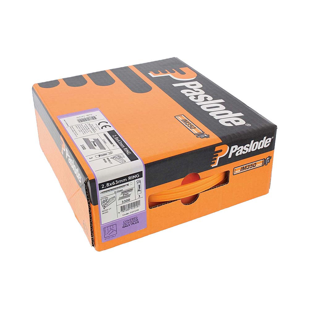 Paslode IM350+ 2.8 x 63mm/3CFC - Nails & Fuel Cells Trade Pack - Ring Shank - Galvanised+