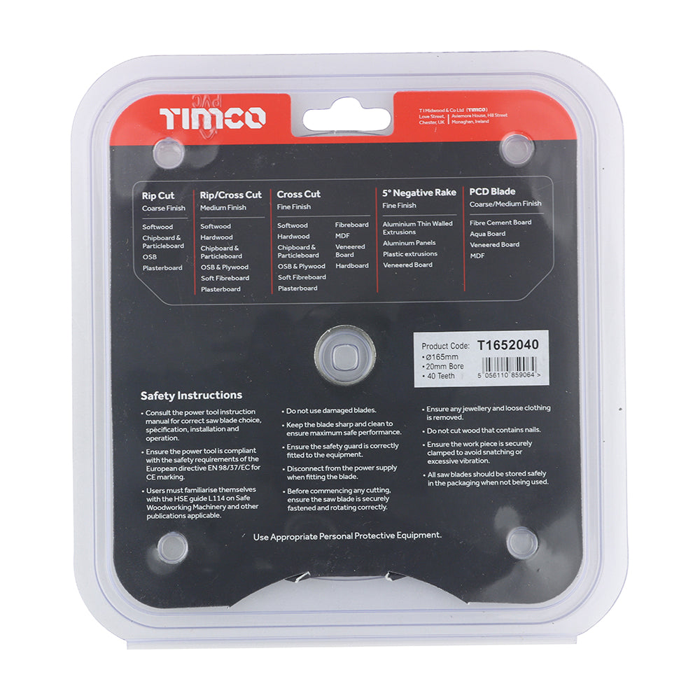 Cordless Circular Saw Blade 165 x 20 x 40T