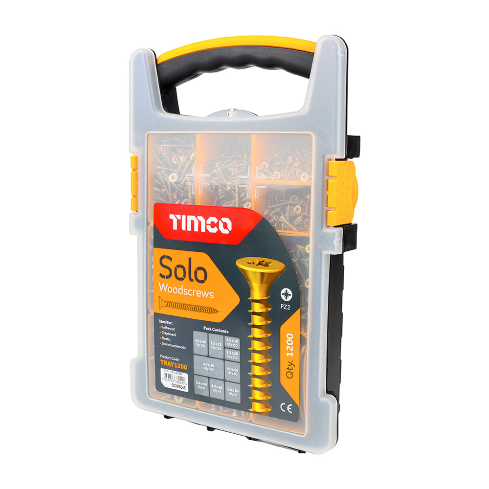 TIMCO - Solo Chipboard & Woodscrews - Mixed Tray - PZ - Double Countersunk - Yellow - 1200pcs