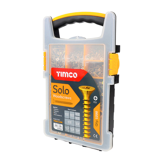 TIMCO - Solo Chipboard & Woodscrews - Mixed Tray - PZ - Double Countersunk - Yellow - 1200pcs